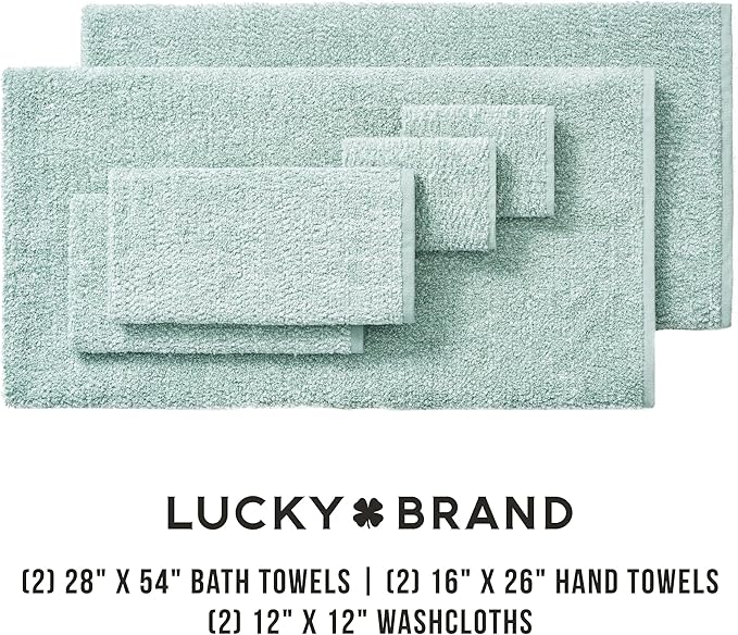 Lucky Brand Luxurious Boucle 6 Piece Bath Towel Set - (2) Bath Towels, (2) Hand Towels, and (2) Washcloths - Jadeile Green Premium Bathroom Towel Set