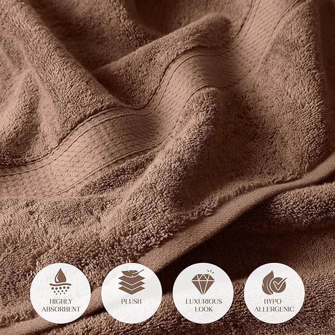 Superior Egyptian Cotton Pile 6 Piece Towel Set, Includes 2 Bath, 2 Hand, 2 Face Towels/Washcloths, Ultra Soft Luxury Towels, Thick Plush Essentials, Guest Bath, Spa, Hotel Bathroom, Chocolate