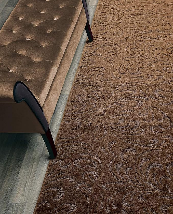 Custom Length Hallway Runner Rug,Slip Resistant,Floral Brown, 26 Inch X 11 feet, Sold and Priced Per Foot