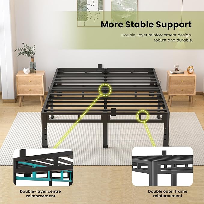 NKZ King Size Bed Frame 14 Inch, Metal Bed Frame & Box Spring 2 in 1 Platform with Round Corner Legs, 4000lbs Weight Capacity Reinforced Metal Frame, Headboard Hole, Noise-Free, Easy Assembly