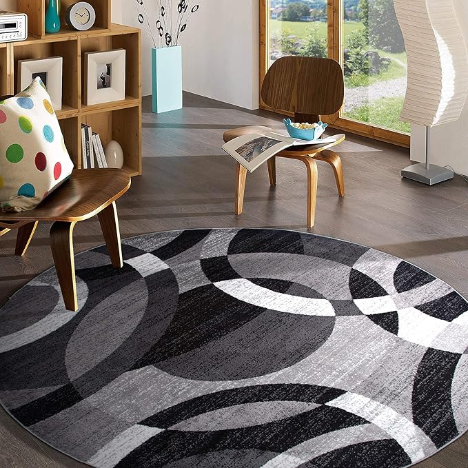 Rugshop Contemporary Abstract Circles Perfect for high Traffic Areas of Your Living Room,Bedroom,Home Office,Kitchen Area Rug 6'6" Gray (6' 6" Diameter)