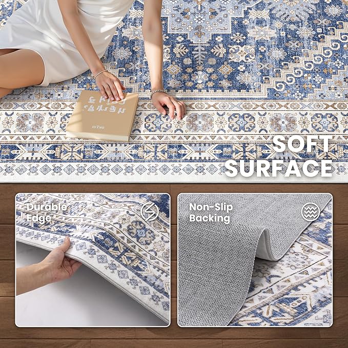 zesthome Washable Runner Rug 2.5x10 - Stain Resistant Entryway Rug,Ultra-Thin Kitchen Rugs, Anti Slip Backing Runner Rugs for Entrance Laundry Room Indoor Hallway (Blue/Beige,2.5'x10')