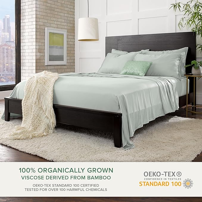 Pure Bamboo Twin Sheets, Genuine 100% Organic Viscose Derived from Bamboo Bed Sheet Set, Luxuriously Soft & Cooling, Double Stitching, 2 Year Quality Promise (Twin, Sea Glass)
