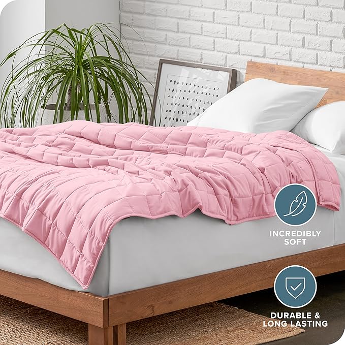 Bare Home Weighted Blanket for Adults 30lb (87" x 80") - All-Natural 100% Cotton - Premium Heavy Blanket Nontoxic Glass Beads (Light Pink, 87"x80")