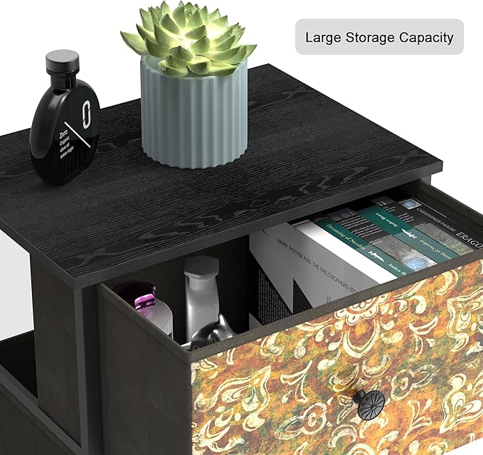 GiftGo Retro Dresser with Fabric Drawers Boho Mandala Flower Chest of Drawers Narrow Storage Tower for Small Spaces Gaps Bedroom Beautiful Nightstand Living Room Table (Mandala, 4 Drawers)