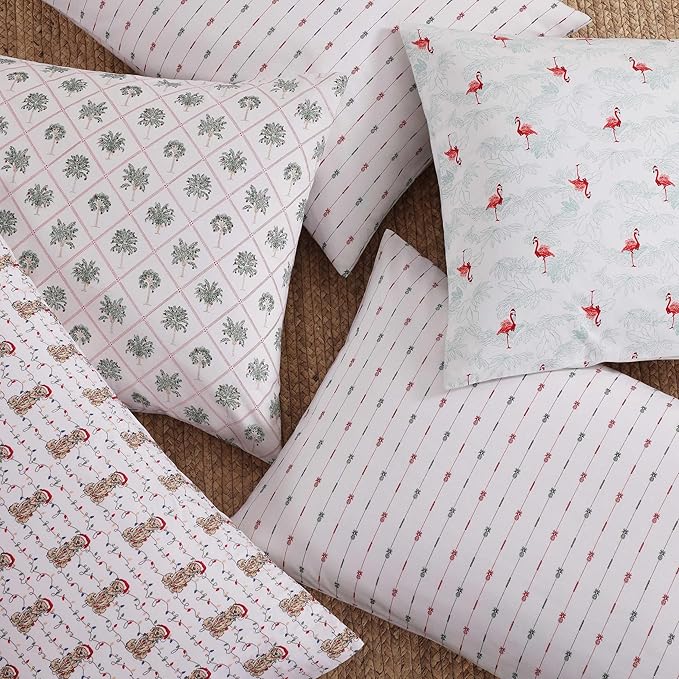 Tommy Bahama - King Size Sheet Set, Crisp & Cool Cotton Percale Bedding with a Smooth Lightweight Feel, 4 Piece Holiday Bed Sheets with Matching Pillowcases (Pineapple Pinstripe Red)