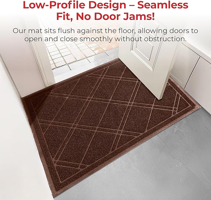SlipToGrip Universal Door Mat, Plaid Design - Brown, 42 x 35 - Anti Slip, Durable and Washable, Outdoor and Indoor Floor Welcome Mat - Patio, Front Door, Dust Absorbent