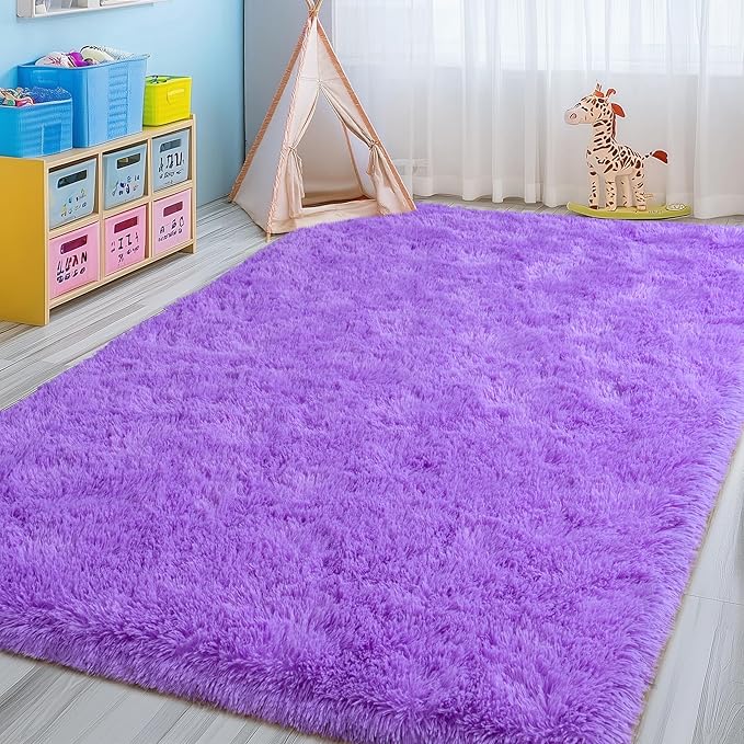 Fluffy Rugs for Living Room 6x9, Large Purple Shag Rug for Bedroom Girls Kids Playroom, Non-Slip Indoor Floor Carpet, Soft Fuzzy Shaggy Rug for Home Decor Aesthetic
