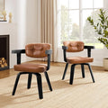 Art Leon Modern Dining Chairs - Set of 2 Mid Century Dining Chairs Faux Leather Upholstered Swivel Dining Chair, Comfy Desk Chair No Wheels Accent Arm Chairs for Kitchen Living Room Study, Brown