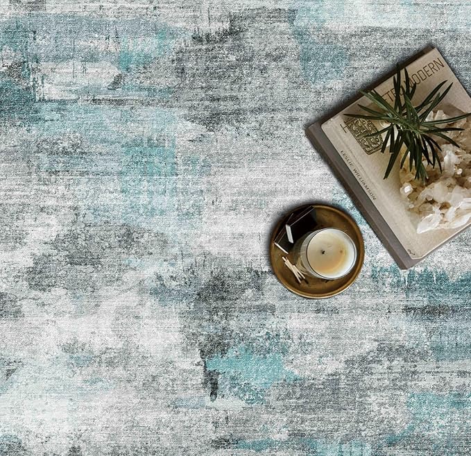 3x5 Rug, Small Area Rug for Living Room, Bedroom, Kitchen, Machine Washable Non-Slip Throw Rug, Modern Abstract Carpet for Entryway Nursery Coffee Table, Teal
