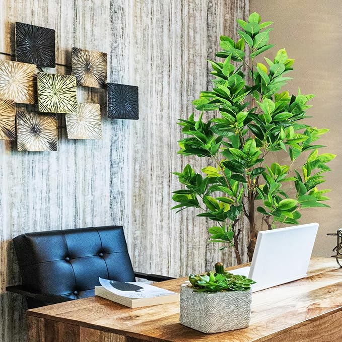 7.2ft Artificial Rubber Tree (85in) with Plastic Nursery Pot Fake Tree, Faux Ficus Plant for Office House Farmhouse Living Room Home Decor (Indoor/Outdoor)