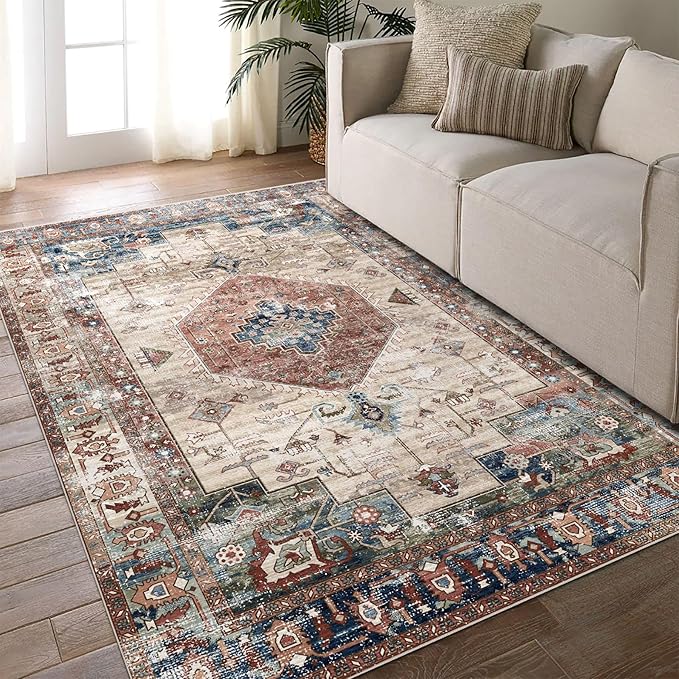 vivorug 8x10 Area Rugs for Living Room, Non-Slip Backing Washable Rug 8x10, Large Area Rug Soft Carpet for Bedroom Dining Room, Vintage, Easy Clean, Durable, Brown