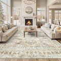 10x14 Area Rugs for Living Room, Non Slip Machine Washable Vintage Rugs, Low Pile Lightweight Large Rug for Bedroom, Dining Room, Home Office Brown Pink