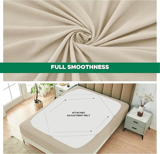 Biscaynebay Decorative Box Spring Cover King & Cal King Size, Light Camel Luxurious Jersey Knitting Stretchy Wrap Around 4 Sides Bed Skirt for Home/Hotels, Easy Fit Wrinkle Free Machine Washable