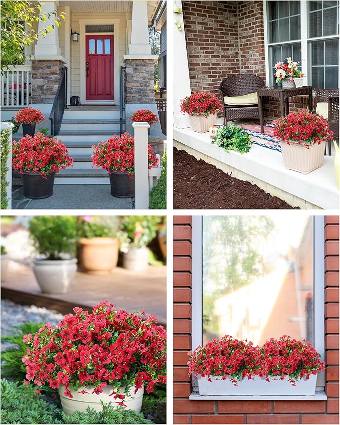 Faux Flowers for Outdoor Planters 16 Bundles UV Resistant Artificial Fake Eucalyptus Plants Outside Spring Summer Yard Decoration Realistic Silk Daisy Used for Patio,Front Porch,Garden Pots Decor