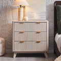 T4TREAM Fluted 3 Drawers Nightstand, Oversized Extra Large Modern Side Table, End Table Bedside for Bedroom, Living Room, Curved Profile Design, White Alder