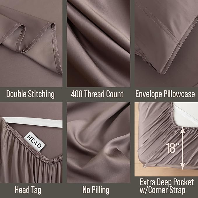 Bella Coterie Luxury Bamboo Viscose Split King Size Sheet Set | 2 Fitted Sheets for Sleep Number & Adjustable Beds | 100% Organically Grown | Cooling & Ultra Soft | 18” Deep Pocket [Mocha]