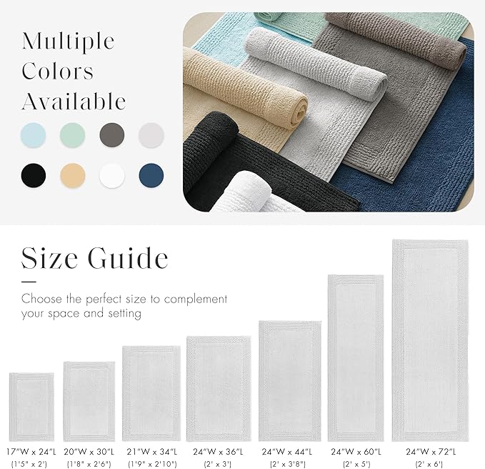 Madison Park Splendor Reversible 100% Cotton Tufted Bathroom Rug-3000 GSM Hotel Quality Luxurious Plush Medium Pile Bath Mat Absorbent, Quick Dry, Shower Room Décor, 24x72, Grey