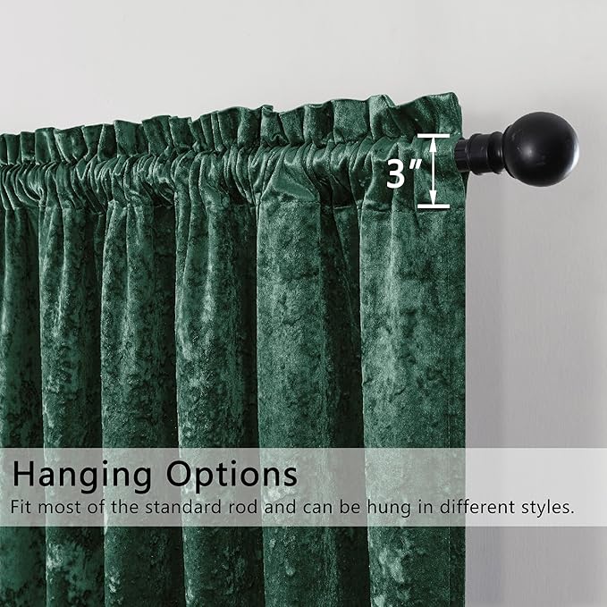 SMILETIME Forest Green Crushed Velvet Curtains 52x84inch Rod Pocket Luxurious Thermal Insulated Soundproof Drapes Soft and Durable Light-Filtering Window Treatments for Living Room Bedroom, 2 Panels