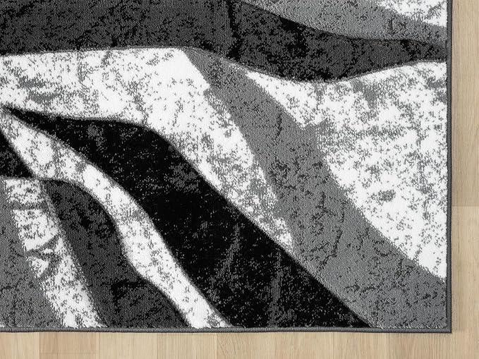 Modern Abstract Area Rug Hand Carved Contemporary Geometric Swirls Vibrant Colors Carpet for Living Room Bedroom Design PR1002 (Grey, 5' x 7')