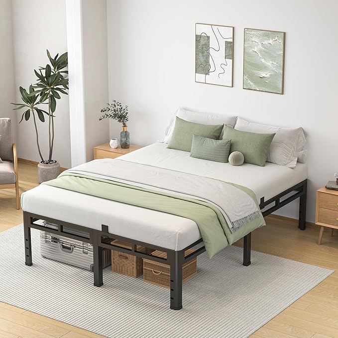NKZ King Size Bed Frame 14 Inch, Metal Bed Frame & Box Spring 2 in 1 Platform with Round Corner Legs, 4000lbs Weight Capacity Reinforced Metal Frame, Headboard Hole, Noise-Free, Easy Assembly