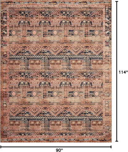 Loloi Layla Collection LAY-14 Mocha/Blush 7'-6" x 9'-6" .13" Thick Area Rug, Soft, Durable, Vintage Inspired, Distressed, Low Pile, Non-Shedding, Easy Clean, Printed, Living Room Rug