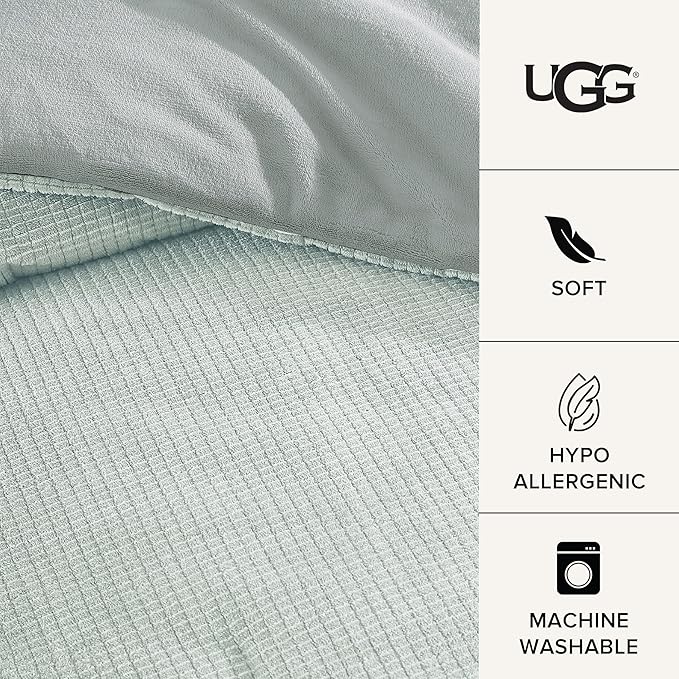 UGG Remina Twin Comforter Set 4 Piece Bed in a Bag with Throw Blanket, Decorative Pillow, Sham, and Reversible Comforter Hypoallergenic Washable Dorm Bedding, Twin XL, Blue-Green Clear Creek