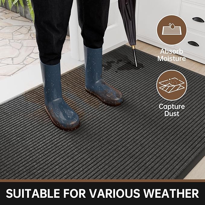 Front Door Mat, 60" x 48" Heavy Duty Indoor Outdoor Doormat, Non-Slip Welcome Mats for Entryway, Rubber Backing Low Profile Commercial Door Mats