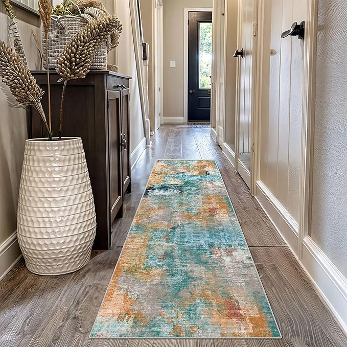 vivorug Runner Rug 2'x7' Machine Washable Non-Slip Runners for Hallways Kitchen Entryway Laundry Room Modern Abstract Carpet Hallway Runner, Rosy Clouds
