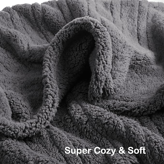 Electric Heated Blanket 6 Heating Settings & 3H Auto Off Throw 50×60 Cozy Double Sided Plush Sherpa Ultra-Soft Warm Thick, Machine Washable, Fast Quick Heating, Home Office Dark Gray