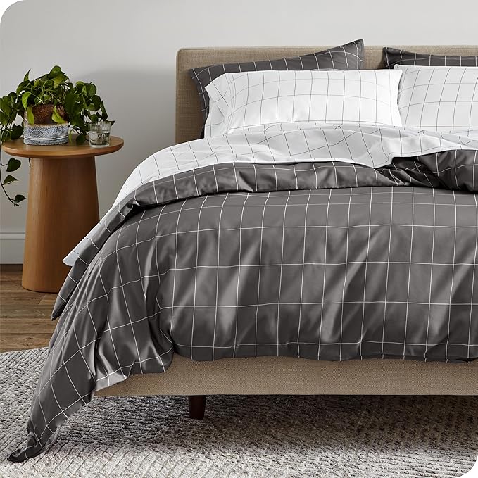 Bare Home Bedding Duvet Cover King Size - Premium 1800 Super Soft Collection - Lightweight, Cooling - Soft Breathable Bedding Duvet Cover (King, Grid - Grey/White)