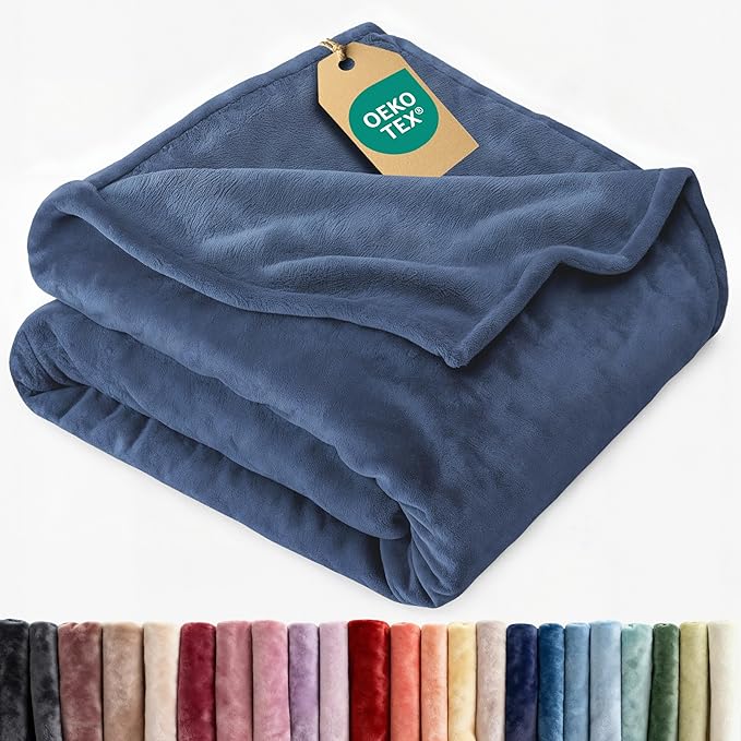Ultra Soft Fleece Blanket Throw Size - Flannel Fleece Luxury Throw Blanket - Lightweight for Couch Bed Chair - Thick, Warm & Breathable - All Season Cozy Anti-Static Microplush Bedding, Washed Blue