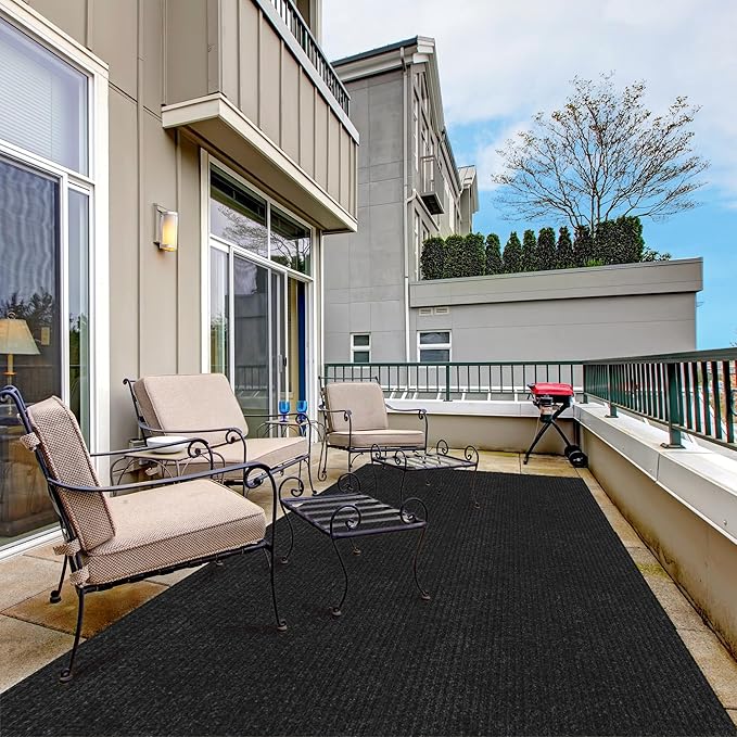 Ottomanson 3'11" x 11' Hallway Runner with Scraper Pile - Extra Durable Non-Slip Rug Mat for Indoor & Outdoor Use - Ideal for Kitchen, Entryway & Garage - High-Traffic Carpet, Black