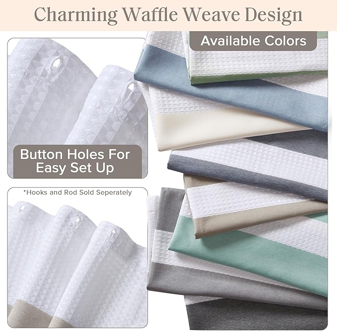 Madison Park Shower Curtain, Waffle Weave, Pieced Design Fabric Shower Curtain with 3M Scotchgard Moisture Management, Premium Spa Quality Modern Shower Curtains for Bathroom, Wide 108"x72" Taupe