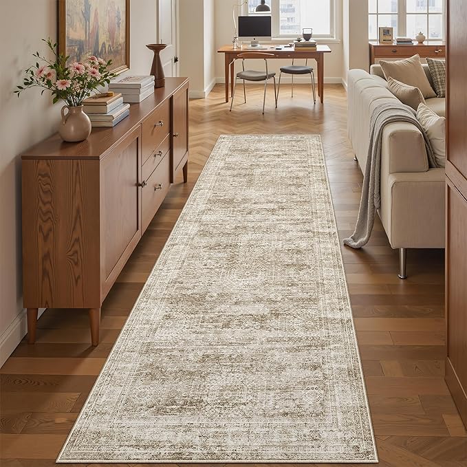 Runner Rug 2'x10' Washable Non-Slip Runner Rugs for Kitchen Bathroom Laundry Room Brown Vintage Floor Carpet Runners for Hallway Entryway