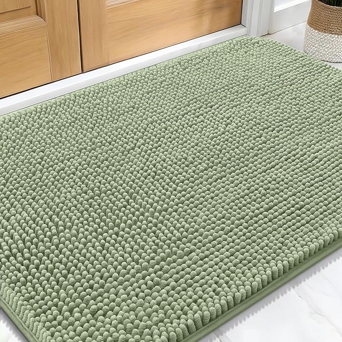 OLANLY Dog Door Mat for Muddy Paws 30x20, Absorbs Moisture and Dirt, Absorbent Non-Slip Washable Doormat, Quick Dry Chenille Mud Mat for Dogs, Entry Indoor Entryway Carpet for Inside Floor, Sage Green