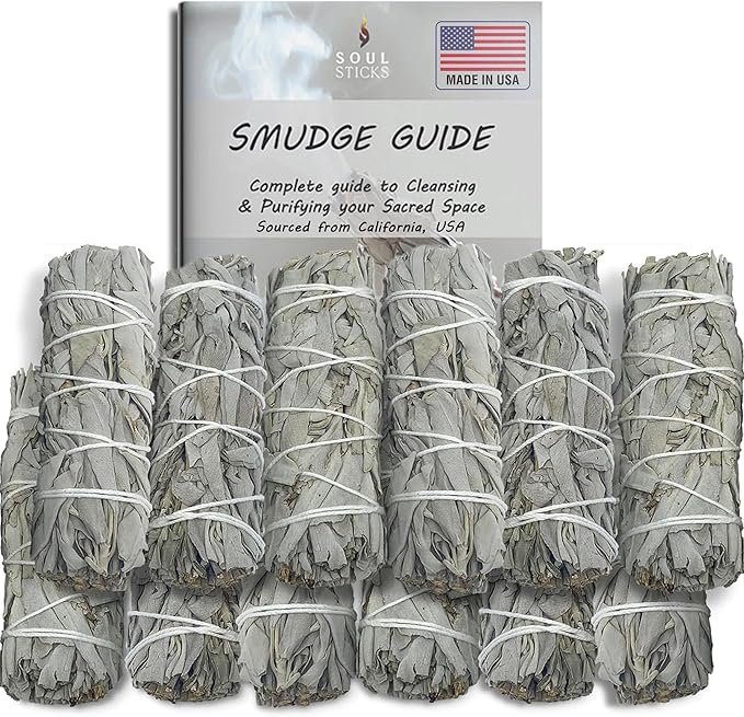 SOUL STICKS 6 Inch 12-Pack Organic California White Sage Smudge Sticks Bulk for Home Cleansing, Negative Energy Removal, Good Energy Meditation & Smudging Rituals | Pure Sage Bundles
