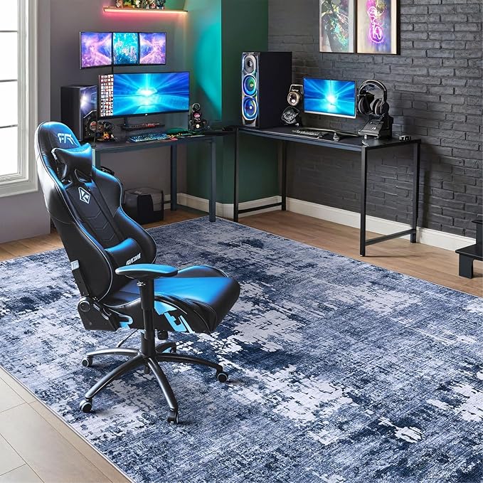 Area Rug Living Room Rugs - 8x10 Washable Large Soft Indoor Neutral Modern Abstract Low Pile Rug Carpet for Bedroom Dining Room Farmhouse Home Office - Navy Blue