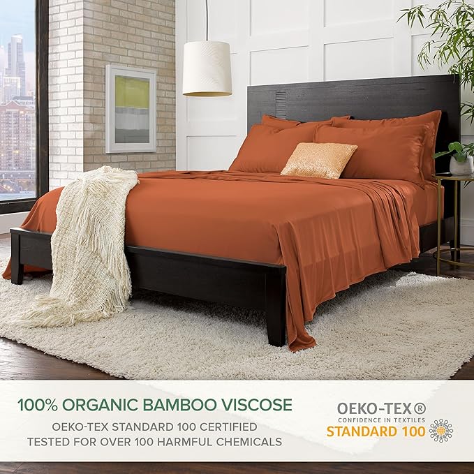 Pure Bamboo California King Sheets, Genuine 100% Organic Viscose Derived from Bamboo Bed Sheet Set, Soft & Cooling, Double Stitching, 2 Year Quality Promise (California King, Terracotta)
