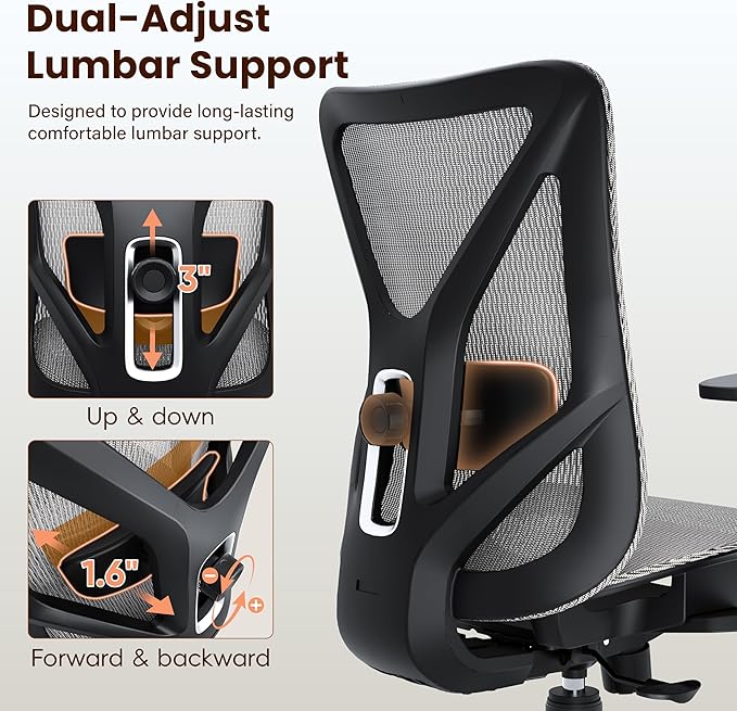 Ergonomic Office Chair, Mesh Computer Desk Chairs with Adjustable Lumbar Support, 3D Armrests, Tilt Function, Comfy Wide Seat, Swivel Executive Work Task Chair for Company and Home
