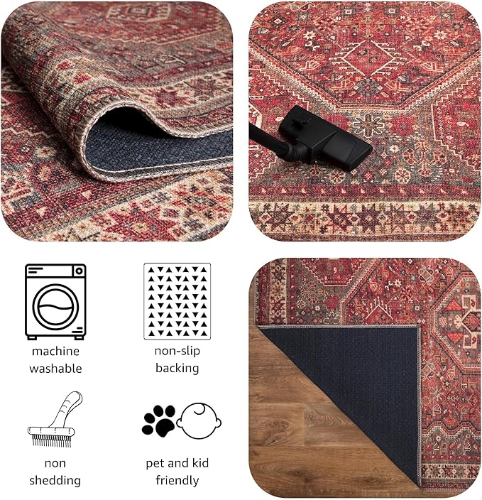 Keen Home Design 2x10 Rug - Machine Washable Runner Rug with Non-Slip Backing, Ideal for Hallway, Entryway, Kitchen, Laundry Room - Vintage, Easy Clean, Durable, Low Pile - (2'6" x 10')