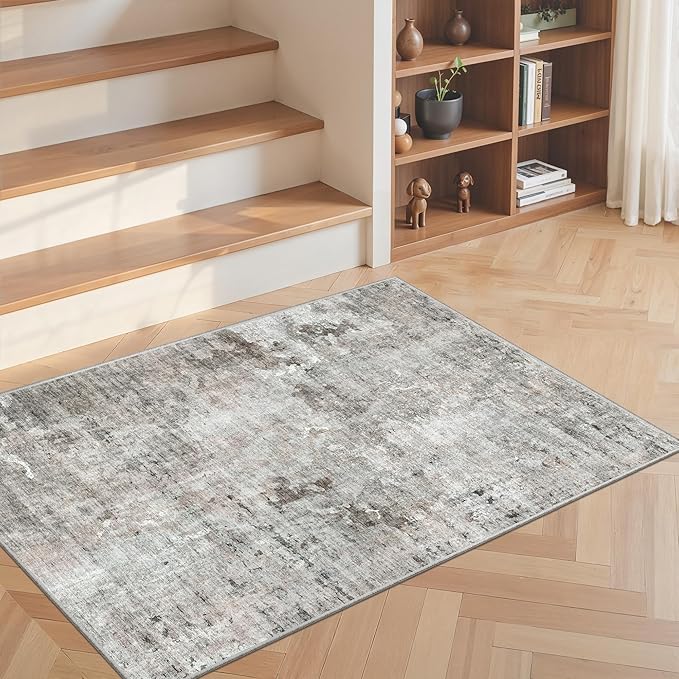2x3 Abstract Washable Rugs for Kitchen, Floor, Entryway, Powder Room Small Area Rug Non-Slip Vintage Low Pile Throw Door Mat Pink Grey