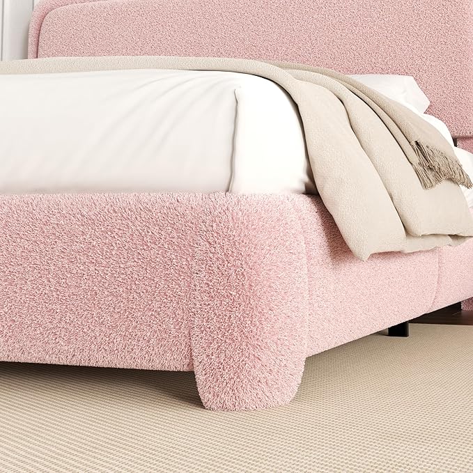 Twin Size Platform Bed Frame with Headboard, Boucle Upholstered Desige, Anti-Collision Corners, Soft Rounded Corners, No Box Spring Required, Easy Assembly, Noise Free