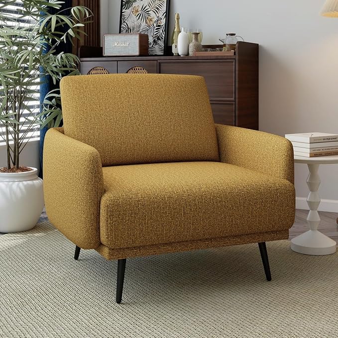 Oversized Accent Chair for Living Room Cozy Reading Chairs Mid-Century Modern Accent Chairs Armchair with Metal Legs Single Sofa Chair for Home Office (1-PCS, Polyester Fabric- Pumpkin Orange)