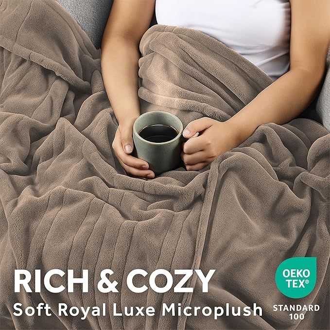 Sunbeam Electric Royal Luxe Microplush Heated Blanket, 12 Heat Settings, 12-Hour Auto Shut-Off, Fast Heating, Warm & Cozy, Machine Washable, Mushroom Color, Full (84" x 72")