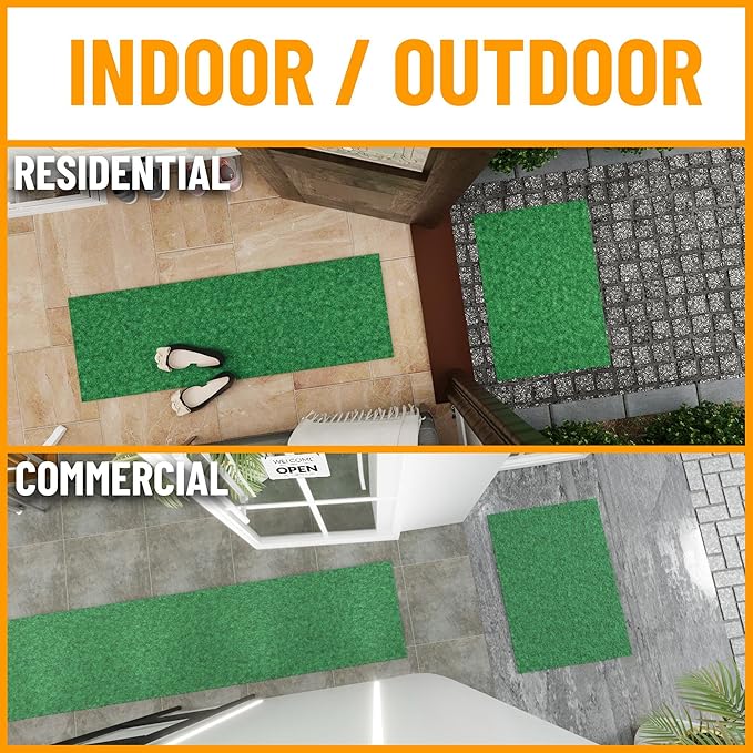 Ottomanson 6'6" x 3' Hallway Runner with Scraper Pile - Extra Durable Non-Slip Rug Mat for Indoor & Outdoor Use - Ideal for Kitchen, Entryway & Garage - High-Traffic Carpet, Green