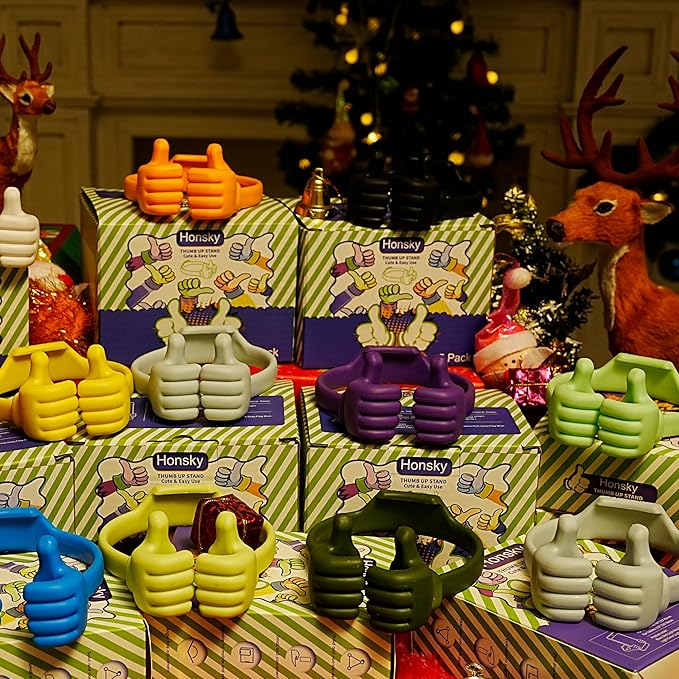 Honsky Thumbs up Cell Phone Stand Holder, Ok Stand Tablet Stand Cradle for Desk Desktop Smartphone Cellphone Mobile Phone Tablets - Universal Adjustable Flexible - Light Blue/Light Yellow