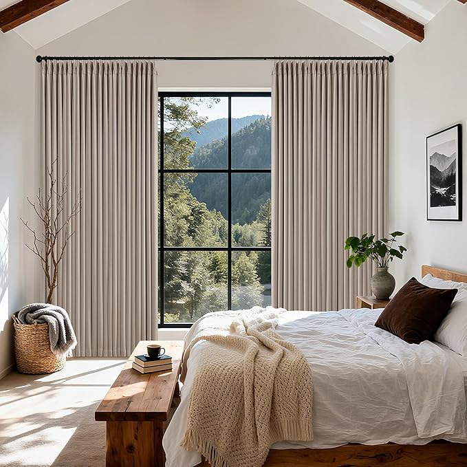 70 Inch Extra Wide Pinch Pleated Curtains Dual Layer for Living Room Bedroom 108 Inches Long Memory Trained Burlywood Birch Blackout Thermal Insulated Curtain with Back Tab Sliding Glass Door 1 Panel