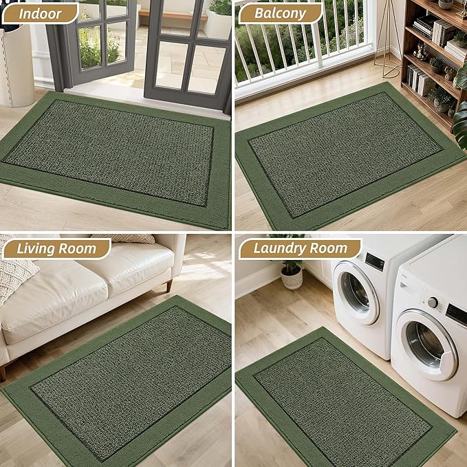 BEQHAUSE Indoor Door Mat 20" x 32", Dirt Trapper Door Mats Non-Slip Entryway Rugs Washable, Resist Dirt Absorbent Welcome Mat, Low Profile Floor Mats for Front Back Door and Entryway, Green
