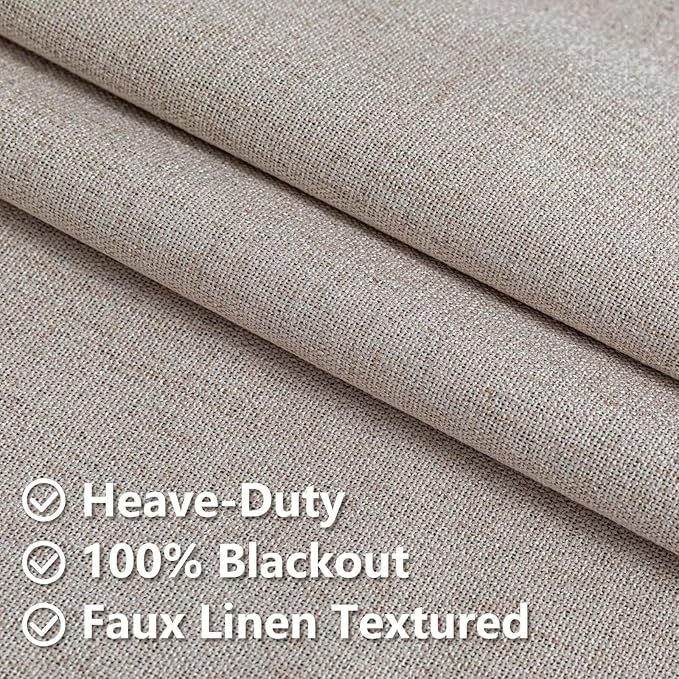 100% Blackout Curtains 90 Inch Length 2 Panels Set, Black Out Curtains for Living Room, Beige Thermal Insulated Grommet Drapes Bedroom Luxury Decor Privacy(52W × 90L inch, Beige)